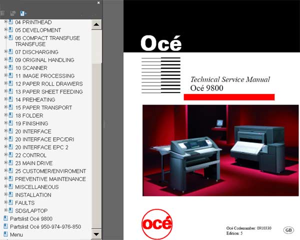 OCE 9800 Technical Service Manual and Parts List