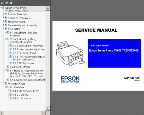 Epson Stylus Tx650 Tx659 Px650 Printers Service Manual New Service Manuals Download Service 7431