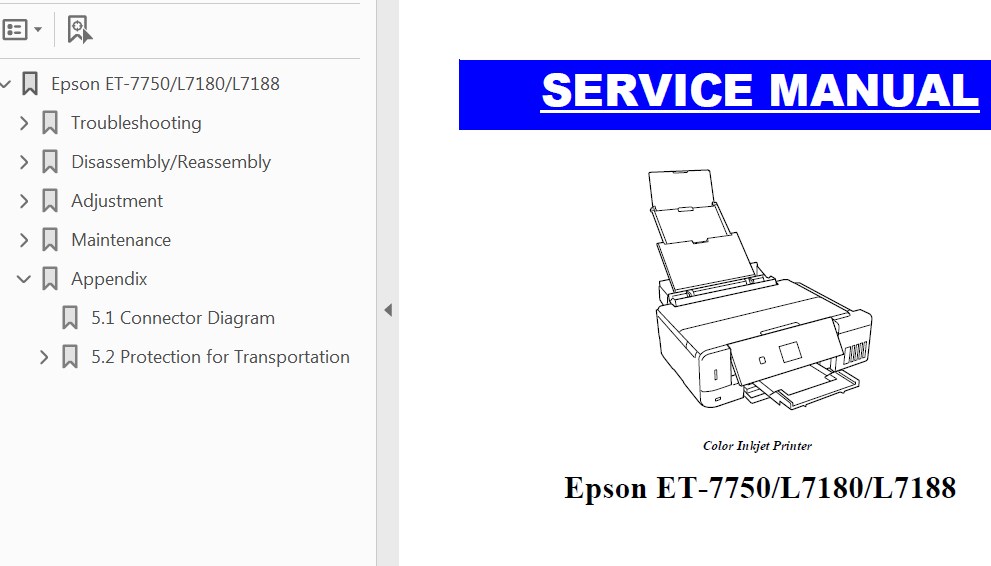 Epson <b>L7180, L7188, ET-7750 </b> printers Service Manual  <font color=red>New!</font>