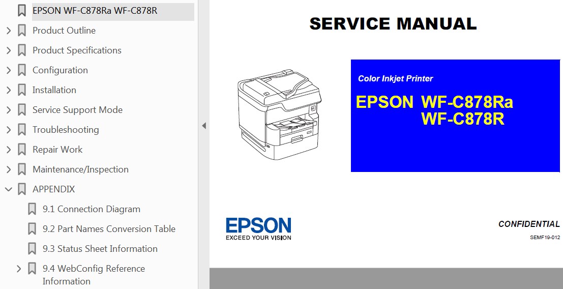 Epson <b> WF-C878Ra, WF-C878R0</b> printers Service Manual  <font color=orange>New!</font>