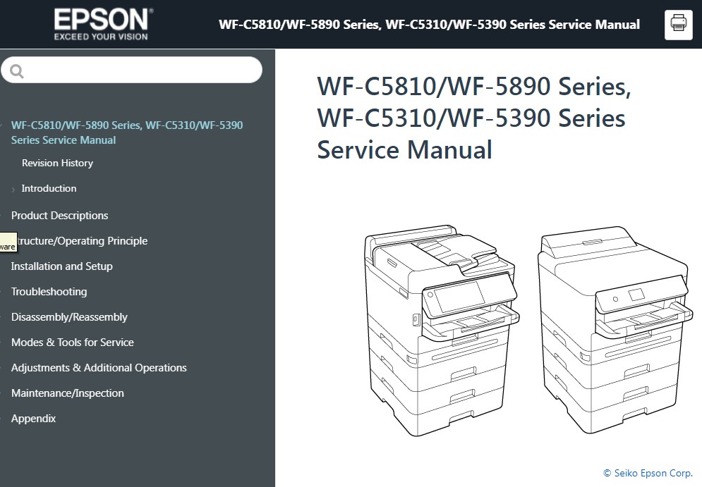 Epson <b> WF-C5810 / WF-C5890,  WF-C5310 / WF-C5390</b> printers Service Manual  <font color=orange>New!</font>