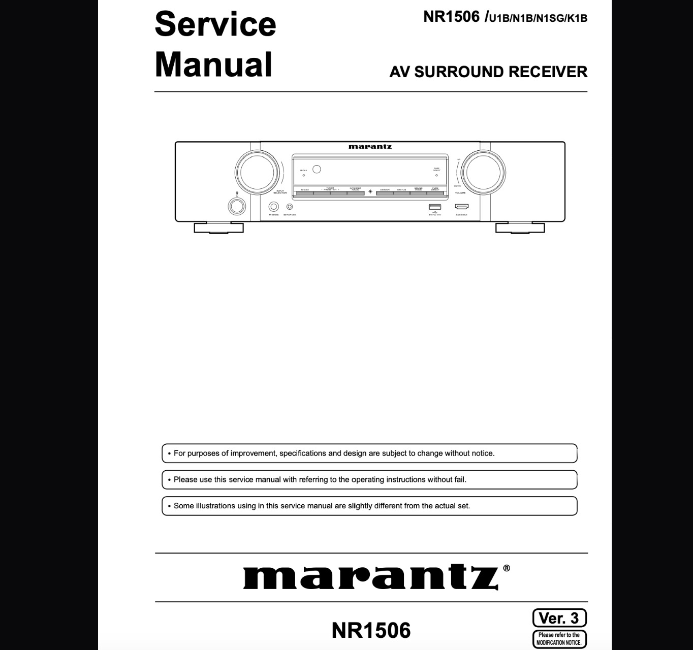 Marantz NR1506 AV Surround Receiver Service Manual, Parts List, Exploded View, Wiring and Schematic Diagram