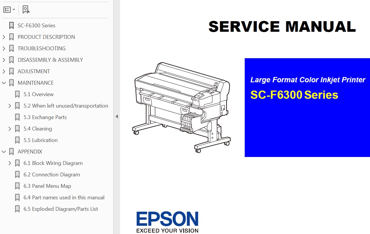 Epson <b>SC-F6300, SC-F6370</b>  printer Service Manual and Connector Diagram  <font color=red>New!</font>