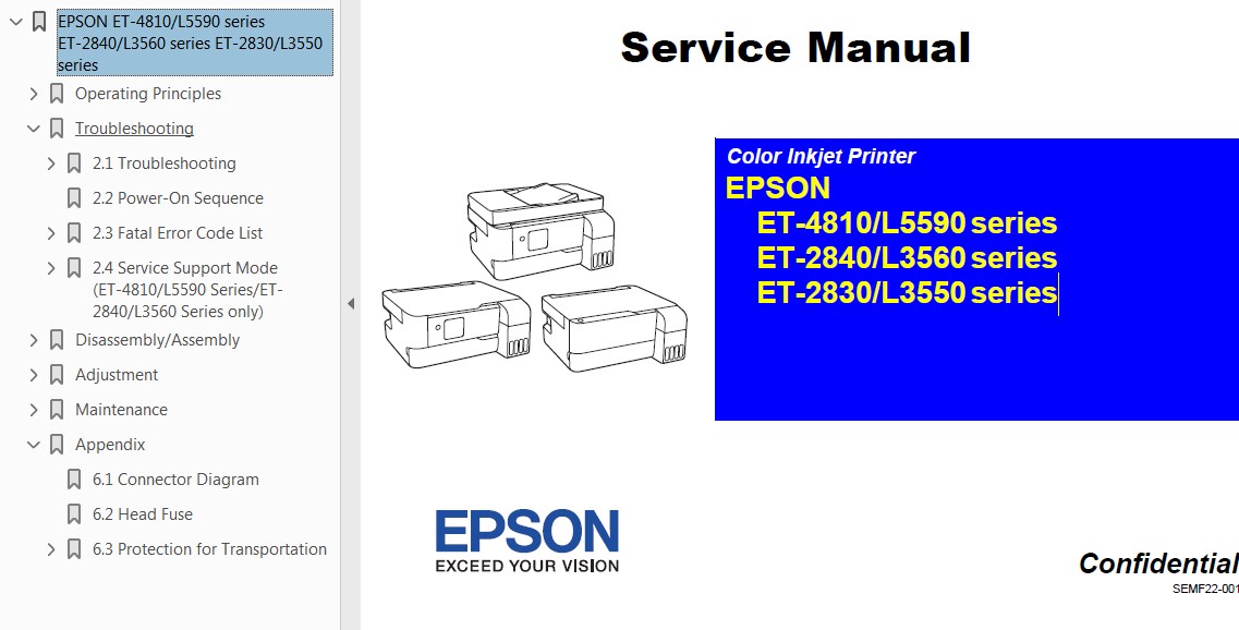 Epson <b> L3550, L3560, L5590, ET-2830, ET-2840, ET-4810 Series</b> printers Service Manual  <font color=orange>New!</font>