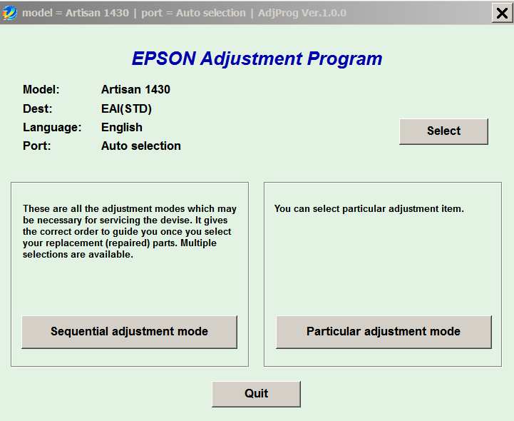 epson artisan 1430 adjustment program error code 2100012c