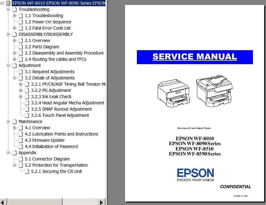 Epson <b>WF-8010, WF-8090, WF-8510, WF-8590, PXS7050, PXS7050B, PXS7050F, PXS7050S</b>  printers Service Manual and Connector Diagram  <font color=red>New!</font>