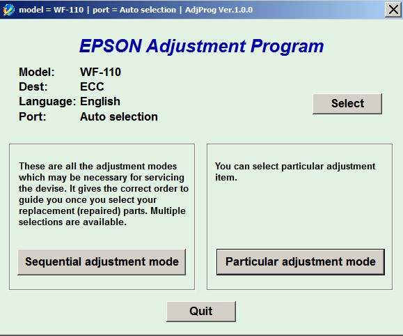 Epson <b>WorkForce WF-110</b> (ECC) Ver.1.0.0 Service Adjustment Program  <font color=red>New!</font>