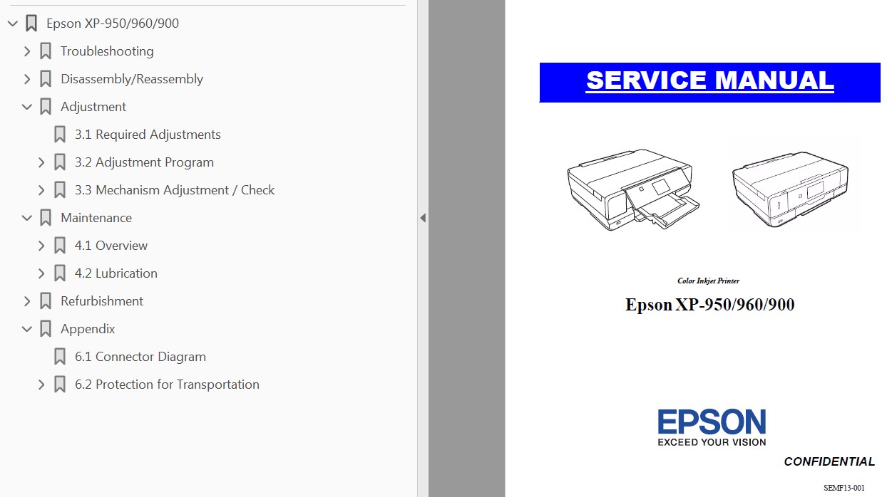 Epson <b>XP-900, XP-950, XP-960</b> printers Service Manual  <font color=orange>New!</font>
