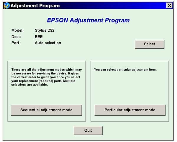 Epson <b>D92</b> Service Adjustment Program