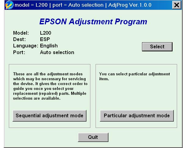 Epson <b>L200</b> (ESP) Ver1.0.0 Service Adjustment Program