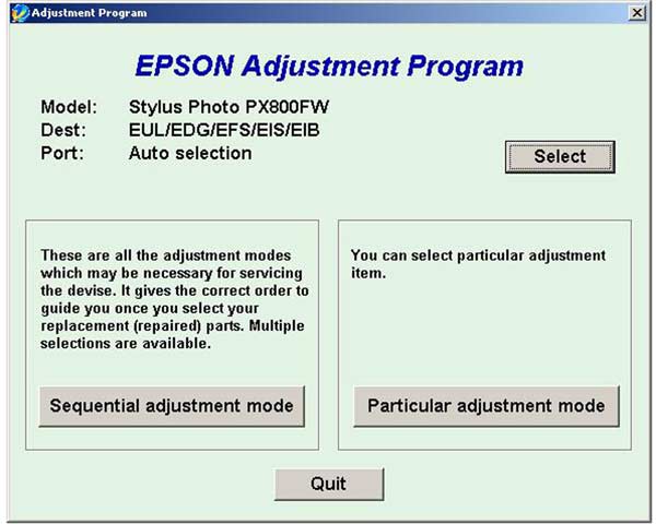 Epson <b>PX800FW</b> Service Adjustment Program