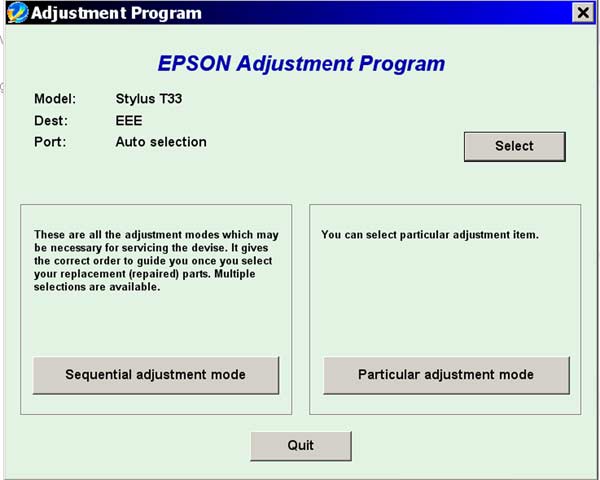 Epson <b>T30, T33</b> Service Adjustment Program