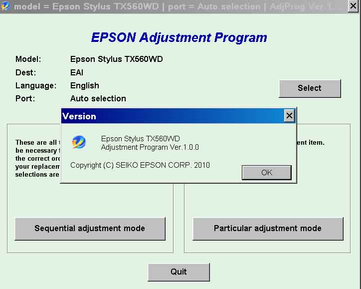 Epson <b>TX560WD</b> (EAI) Ver.1.0.0 Service Adjustment Program