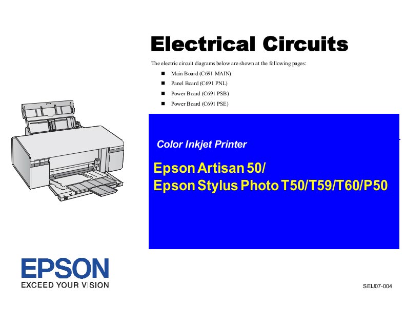 Epson T50, T59, T60, P50, Artisan 50 Electrical Circuit Diagram
