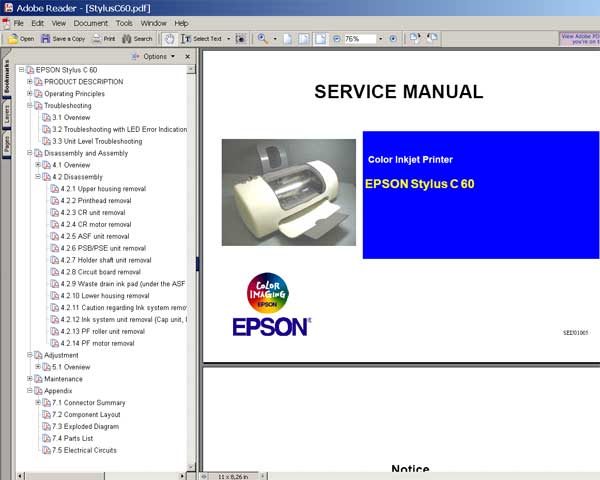 Epson C60 printer Service Manual and Parts List