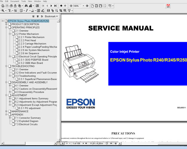Epson R240, R245, R250 printers Service Manual