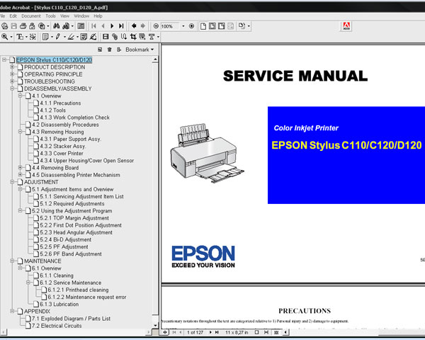 Epson C110, C120, D120 printers Service Manual and Parts List