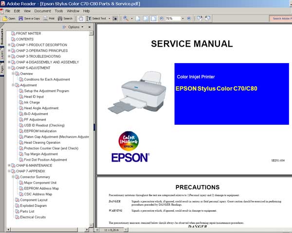 Epson C70, C80 printers Service Manual and Parts List