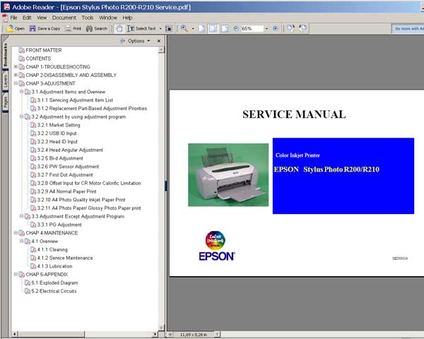 Epson R200, R210, PMG700, PMG720 printers Service Manual and Cirquit Diagram