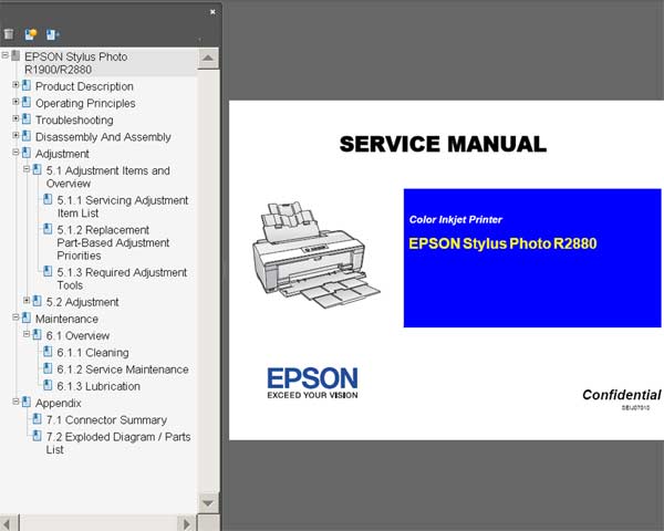 Epson R2880 printer Service Manual and Parts List included!