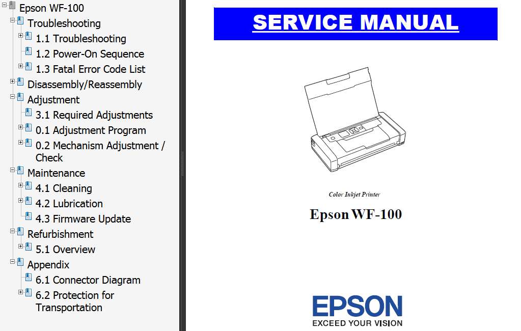 Epson <b>WorkForce WF-100, PXS05B, PXS05BK, PXS05W </b> printers Service Manual  <font color=red>New!</font>