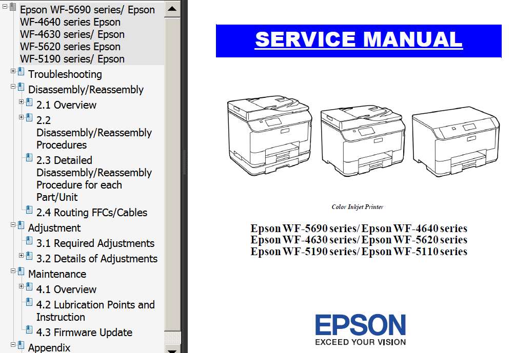 Epson <b>WF-4630 series, WF-4640 series, WF-5110 series, WF-5190 series, WF-5620 series, WF-5690 series, PXS840</b> printers Service Manual  <font color=red>New!</font>