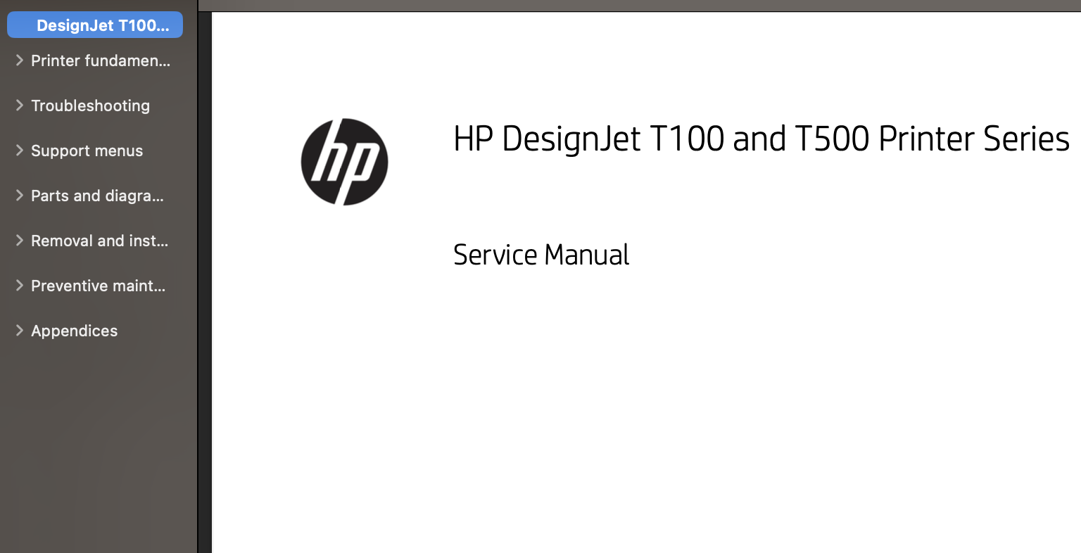 HP Designjet T120, T125, T130, T520, T525, T530  Printers Service Manual,  Parts List and Diagrams