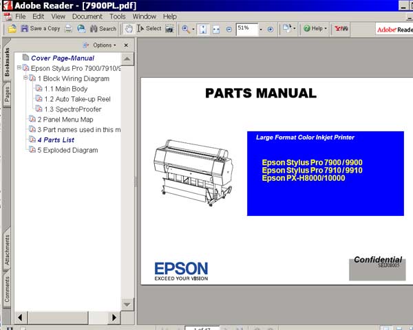 Epson Stylus Pro 7900, 7910, 9900, 9910, PX-H8000, PX-H10000 printers Parts Manual  <font color=red>New!</font>