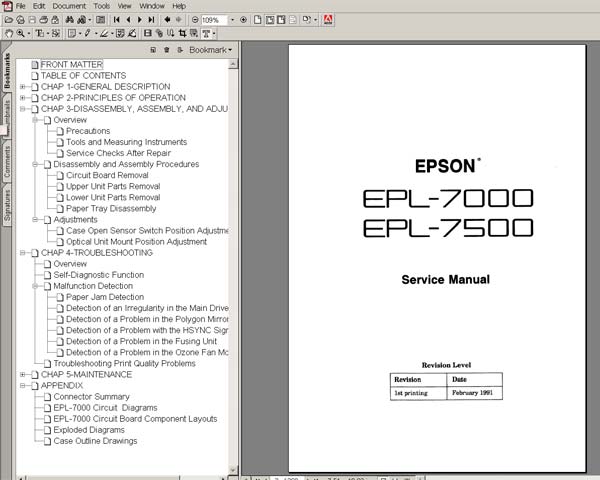 Epson EPL 7000, 7500 Printers<br> Service Manual and diagrams