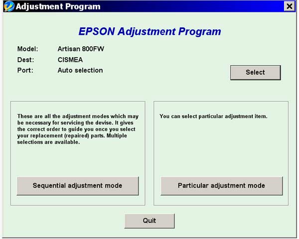 Epson <b>Artisan 800FW</b> Service Adjustment Program