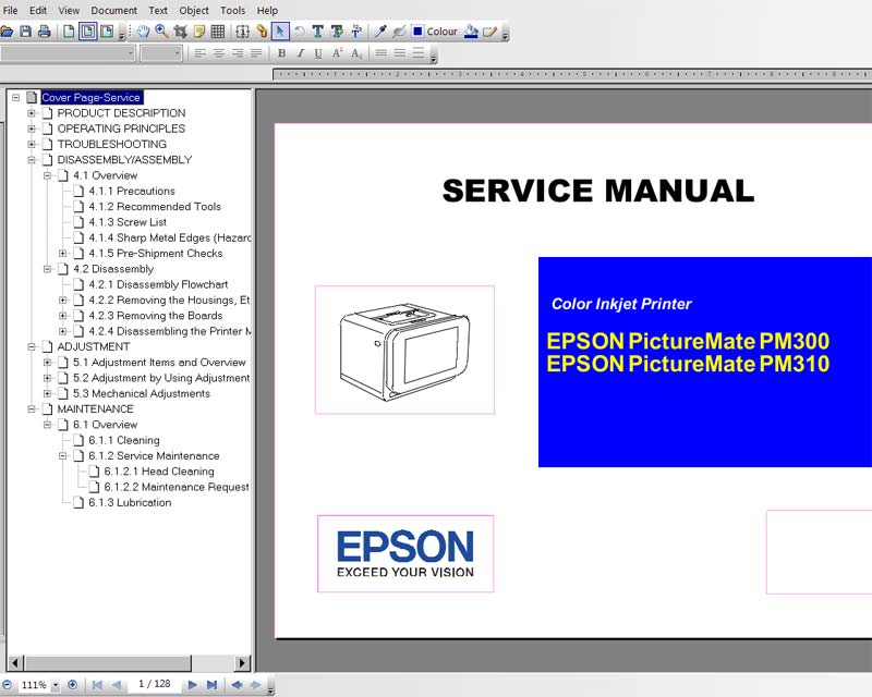Epson PictureMate PM300, PM310 printers Service Manual