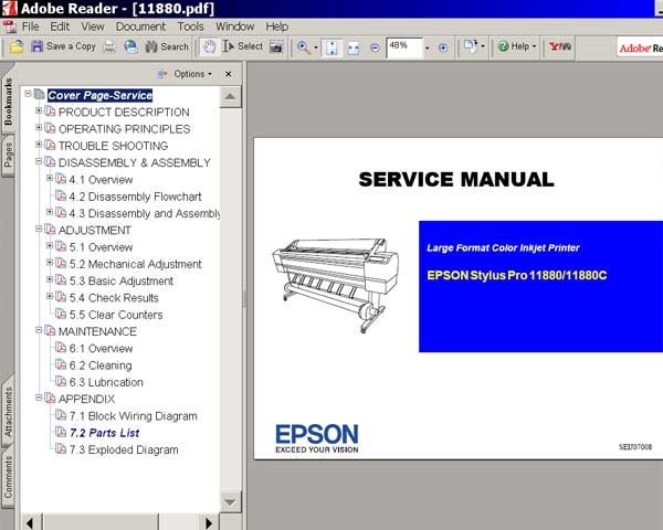 Epson Stylus Pro 11880, 11880 printers Service Manual, Parts List, Block Wiring Diagram and Exploded Diagram   <font color=red>New!</font>