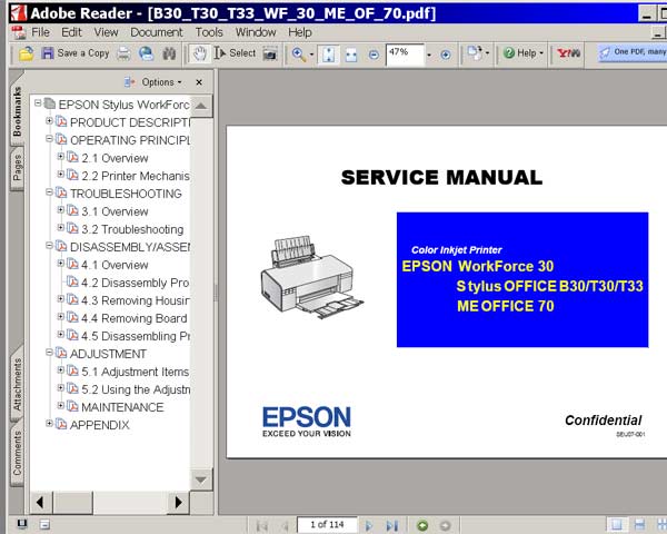 Epson Stylus OFFICE B30, T30, T33,   WorkForce 30, ME OFFICE 70, PX101 printers Service Manual <font color=red>New!</font>