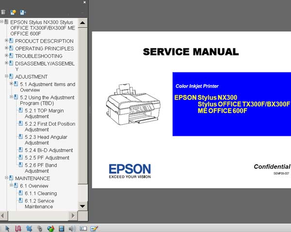 Epson TX300F, BX300F, ME Office 600F, NX300 printers Service Manual