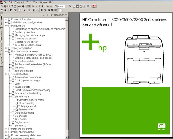 HP Color LaserJet 3000, 3600, 3800 Series Printers <br> Service Manual, Parts and Diagrams